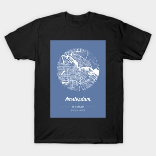 City map in blue: Amsterdam, The Netherlands, with retro vintage flair T-Shirt